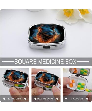 Blue Flames Wolf Head Pill Box - 2 Compartment Portable Metal Pill Organizer for Medicine Pocket & Purse - Buy Online on GoSupps.com