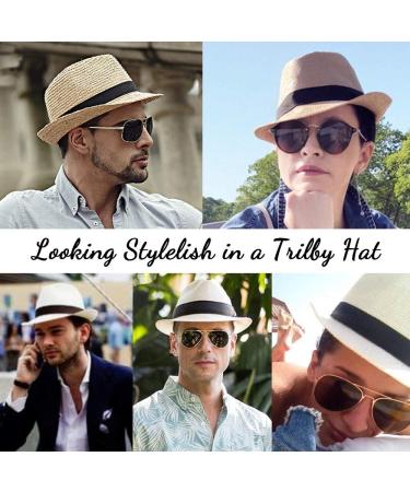 Beige Mens Straw Fedora Hat | Trilby Sun Panama Wool Hat | Size 7 1/4 (58cm) - Buy Online on GoSupps.com