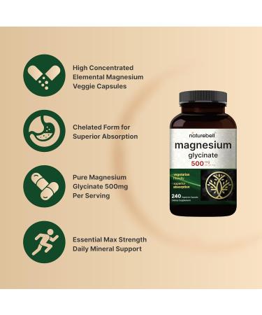 NatureBell Magnesium Glycinate 500mg 240 Veggie Capsules | 100% Chelated & Purified | Sleep Muscle & Nerve Support | Non-GMO Gluten-Free - Buy Online on GoSupps.com