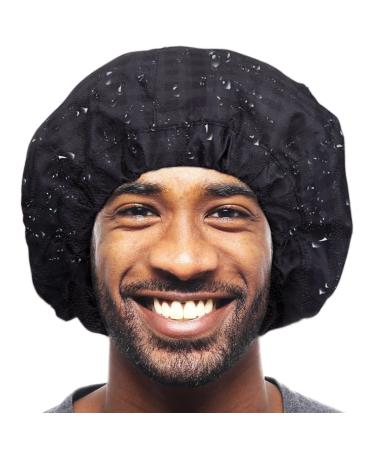 Shower Cap for Men Black Bath Cap  Reversible Large Waterproof Adjustable Shower Caps Terry Lining & Elastic Band Stretch Hem Hair Hat BLACK PLAID - Buy Online on GoSupps.com