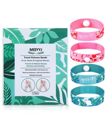 MEIYYJ Anti Sickness Wristbands for Adults Travel Sickness Bands Sea Sickness Wristbands for Pregnancy Morning Sickness Car Sea Flying Trip Sikcness (Large Size) Green Leaf Pink Love-large Size
