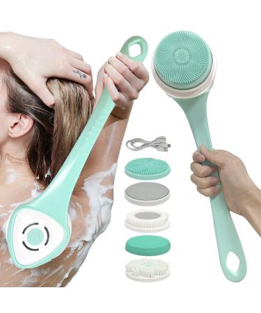 Electric Body Brush  Spin Scrubber for Shower Bathing Cleansing Wash Deep Cleaning with Siliconewith 5 Attachments Brush Heads Rechargeable IPX67 Waterproof (Green)