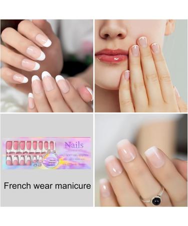 Stick on Full Nails | -Adhesive Trendy False Nails with White French Tips | Products for Wedding Gathering Home Dating Traveling 01 - Buy Online on GoSupps.com