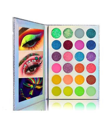 Kalolary Neon Eyeshadow Palette Glow In The Dark 24 Colors Highly Pigmented Eyeshadow Makeup Palette UV Glow Blacklight Matte and Glitter Makeup Kit for Easter
