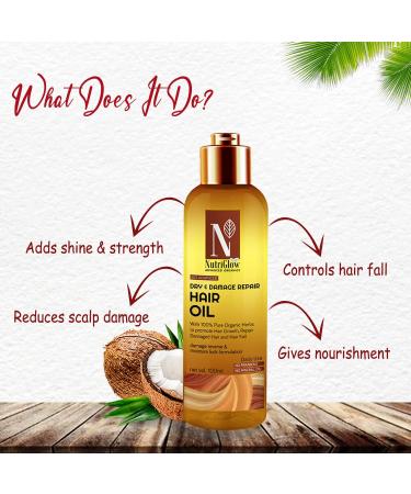 Nutriglow Advanced Organics Bio Advanced Dry and Damage Repair Hair Oil/Damage Reverse and Moisture Lock Formulation/No Parabens & No Mineral Oil -100Ml - Buy Online on GoSupps.com