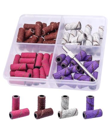 Mesee 60 Pieces Sanding Bands for Nail Drill 4 Colors Small Sanding Band Nail Drill Bits 80# 120# 180# 240# Coarse Medium Fine Grit Efile Sand Set with Mandrel for Acrylic Nails Manicures Pedicures