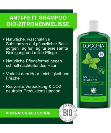 LOGONA Naturkosmetik Anti-Fett Shampoo Bio-Zitronenmelisse Schenkt Leichtigkeit & Frische Harmonisiert die Balance auf der Kopfhaut Mit Bio-Pflanzenzenzenten 250ml - Buy Online on GoSupps.com