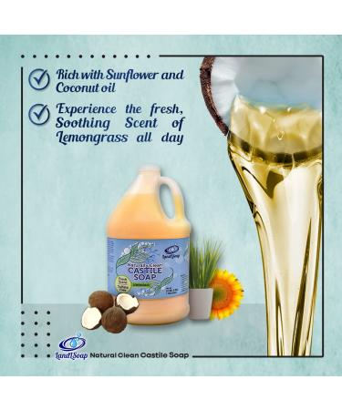 Lemongrass Pure Castile Liquid Soap - Vegan Non-GMO All Skin Types 1 Gallon - Face Hand & Body Wash - Buy Online on GoSupps.com