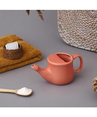 Ceramic Neti Pot Spill Proof | Peach Color | 250 ML Capacity | 5 Sachet Neti Salt included - Buy Online on GoSupps.com