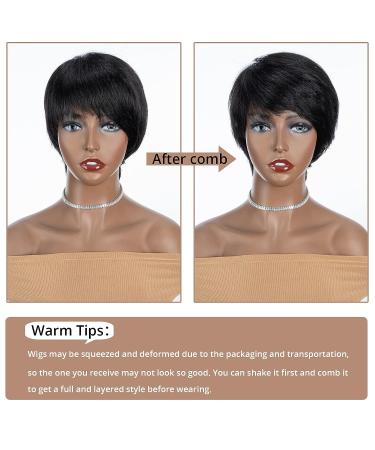 QUEEN VIRGIN REMY Pixie Cut Wig | Short Human Hair Wigs for Black Women with Bangs | 8 Inch Natural Black | Daily Wear Style - Buy Online on GoSupps.com