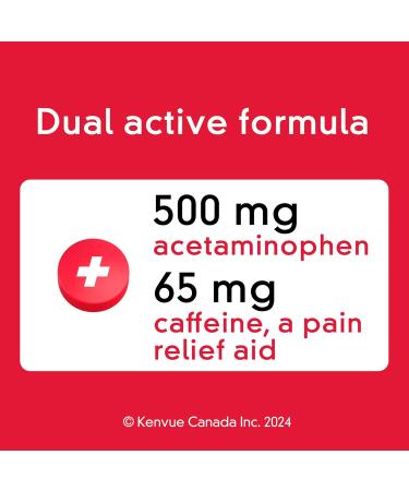 Extra Strength Tylenol Daytime Relief Tablets 500 mg Acetaminophen + 65 mg Caffeine Morning Headache & Pain Relief 80 Tablets - Buy Online on GoSupps.com