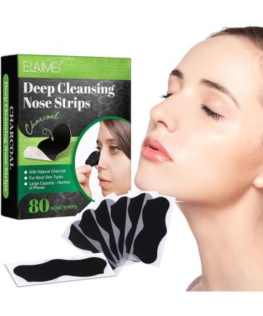 80 Pcs Bamboo Charcoal Blackhead Remover Strips - Deep Cleansing Pore Strips for Blackheads - Nose Pore Strips for Men and Women - Black - Buy Online on GoSupps.com