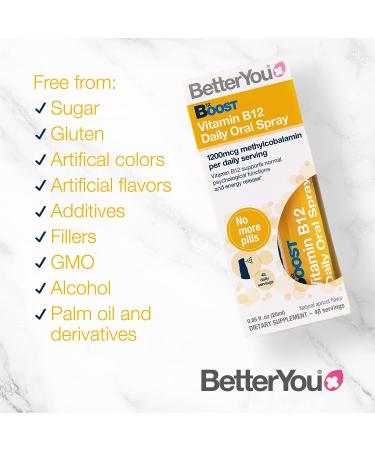BetterYou Boost B12 Oral Spray - Natural Apricot Flavor - 48 Daily Doses - Buy Online on GoSupps.com