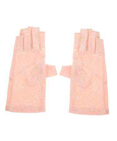 FOMIYES 2 Pairs Sun Protection Half Finger Gloves UV Hand Protector Skin Protective Gloves Manicure Tools UV Gloves Womens Glives Salon Miss Accessories Pink Nylon
