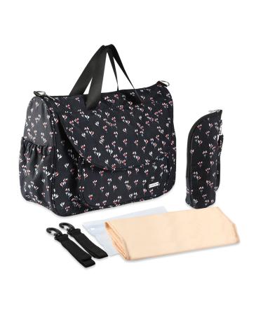 SONARIN Multi-Function Baby Nappy Changing Tote Bag Large Waterproof Baby Changing Bag Satchel Messenger Bag Portable Travel Diaper Bag with Changing Mat & Stroller Straps & Bottle Bag(Black)