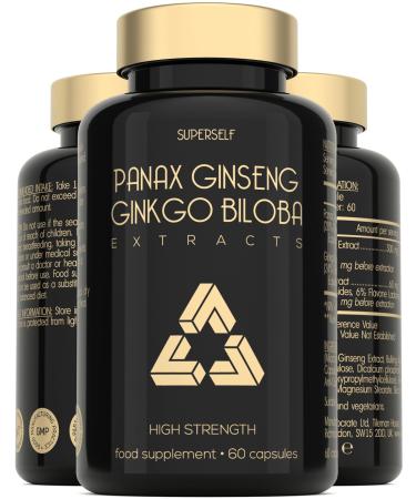 Panax Ginseng Capsules High Strength - 6000mg Korean Red Ginseng & Ginkgo Biloba for Natural Energy & Focus - Vegan & UK Made - 60 Tablets One-a-Day - Premium Ginseng Root Supplements for Men & Women - Buy Online on GoSupps.com