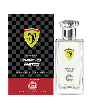 Hybrid & Company Bravo Hero Black Pour Homme For Men Eau De Toilette Vaporisateur Natural Spray 3.4 Fl Oz