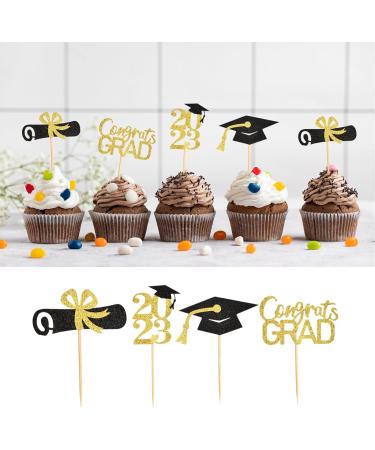 12Pcs Graduation Cake Topper Gold and Black Glitter Class Cupcake Toppers Cupcake Picks Cake Picks Cake Insert Topper Cake Insertion Card Grad Cap Diploma for 2023 Graduation Theme Party Cake - Buy Online on GoSupps.com