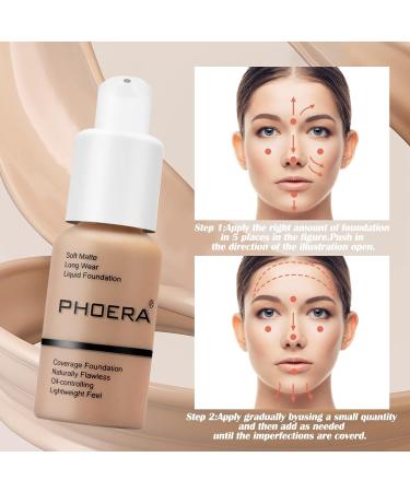 PHOERA Face Foundation Liquid Foundation Foundation Full Coverage Long Lasting Perfect 30ml Matte Oil-Control Concealer 6 Colors Optional Great Choice and Gift (#106 Warm Sun 30ml) 30 ml (Pack of 1) #106 Warm Sun - Buy Online on GoSupps.com
