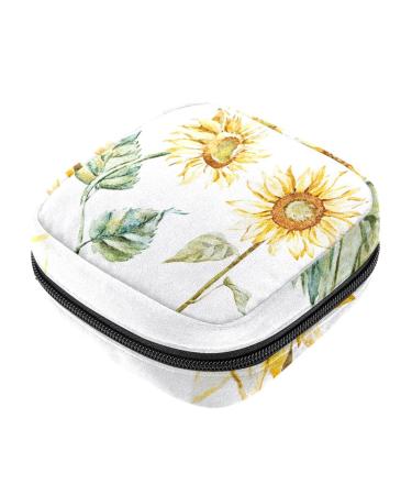 Watercolor sunflower yellow flower pattern women's napkin storage bag portable period bag for women teenagers girls menstrual cup pocket breastfeeding deposits holder