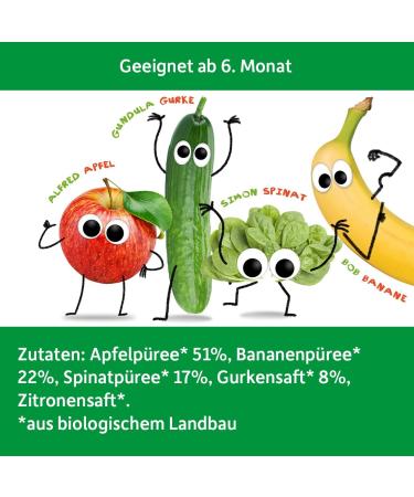 Cheeky Friends Bio Quetschie: Apple Banana Spinach & Cucumber Fruit Puree - Vegan Gluten-Free Squeezing Bag for Babies 6+ Months - 12 Pack (100g each) - Buy Online on GoSupps.com