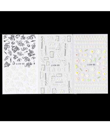 Nail Water Slides DIY Manicure Decor Nail Art Decoration White Flowers Butterfly-shape Design Water Transfer Stickers 5D Embossed Nail Sticker(4 Multicolor) Multicolor4