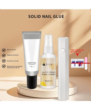 Solid Nail Glue - 3 Solid Glue for Nail Polish | 20g Solid Nail Glue Gel Kit | 60ml Strong UV Nail Glue | Long-Lasting Glue Kits | Easy Application for Nail Salon Adhesive Nails - Buy Online on GoSupps.com