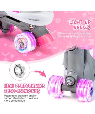 Kuxuan Saya Roller Skates for Kids | Adjustable with Light-Up Wheels | Pink & Gray | Small (10-13 US) - Buy Online on GoSupps.com