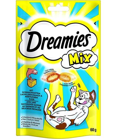 Dreamies Mix Cat Snacks with Salmon & Cheese - Crispy & Creamy Treats - 6 x 60g Pack - International Shipping Available - Buy Online on GoSupps.com