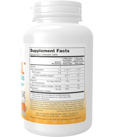 Now Supplements Kid Cal Chewables - Calcium Citrate, Magnesium, Vitamin D - Tart Orange Flavor - 100 Count - Buy Online on GoSupps.com