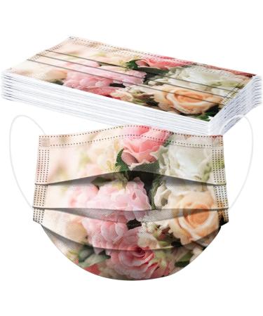 50Pcs Disposable Floral Face_Masks with Designs 3-Ply Breathable Flower Face_Mask with Nose Wire Facemasks for Women (Floral-J) - Buy Online on GoSupps.com