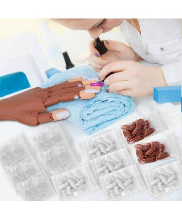 Practice Hand For Acrylic Nails, Nail Practice Fake Hand, Nail Salons And  DIY Nail Art Supplies With 300 Pcs Replaceable Nail Tips, Brown, White and  Clear