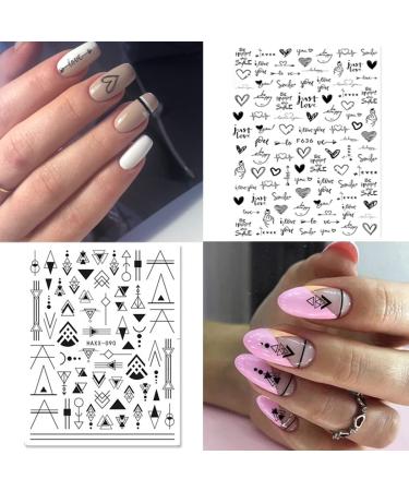 Geometric Heart & English Letter Nail Art Stickers - 6 Sheets - Buy Online on GoSupps.com