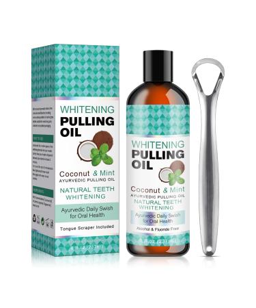 Coconut Pulling Oil Mint Oil Pulling Mouthwash with Tongue Scraper Natural Coconut Oil Pulling with Coconut & Peppermint Oil-Mouthwash Fresh Breath & Teeth Healthy Gums (8 Fl.Oz) 1