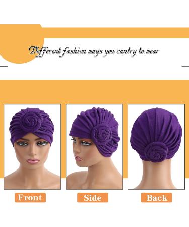 WKJHO Purple Women Turban Hat Head Wraps - 6 Pieces Twist Knot Pre-Tied Bonnet Turbans for Women - Buy Online on GoSupps.com