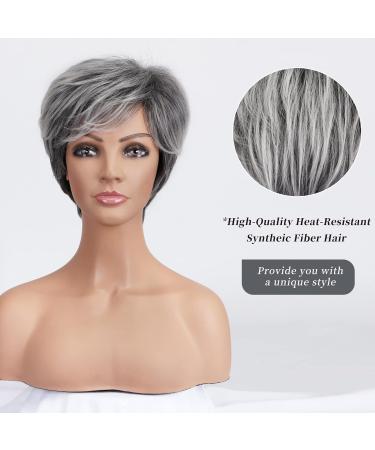 BESTUNG Short Silver Synthetic Wig for Elderly Women - Comfortable Breathable Cap (Straight Grey) - Buy Online on GoSupps.com