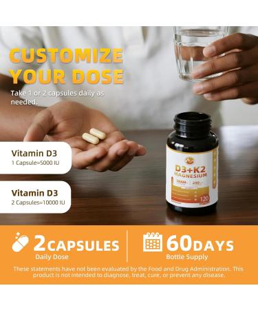 M inch Vitamin D3 K2 with Magnesium Vitamin D3 10000 IU Vitamin K2 MK-7 240 mcg 6-in-1 K2 D3 Vitamin Supplement with Quercetin for Bone Immune & Moo*d Support Highly Bioavailable 120 Capsules 120 Count (Pack of 1) - Buy Online on GoSupps.com