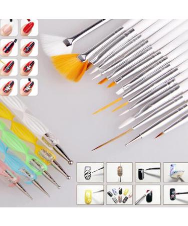 Kahdsvby 20 Pieces Nail Art Brushes with 1 Piece Nail Tips Nail Supplies Nail Palette Polish Palette Manicure Design Tools White - Buy Online on GoSupps.com