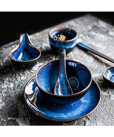 Vintage Blue Ceramic Suit Creative Salad Plate Snack Dip Bowl Fruit Bowl Soup Spoon Afternoon Tea Breakfast Tableware Kitchenware - Buy Online on GoSupps.com