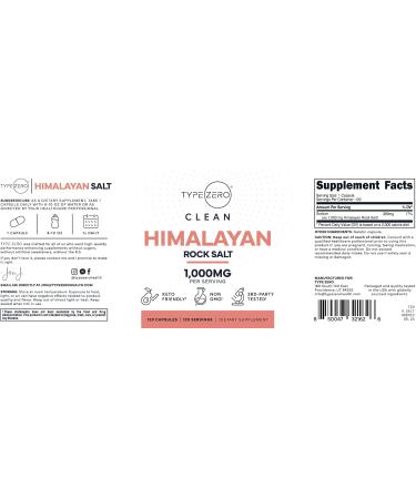 Type Zero Himalayan Rock Salt Capsules (120 Capsules) (1000mg per Serving) - Buy Online on GoSupps.com