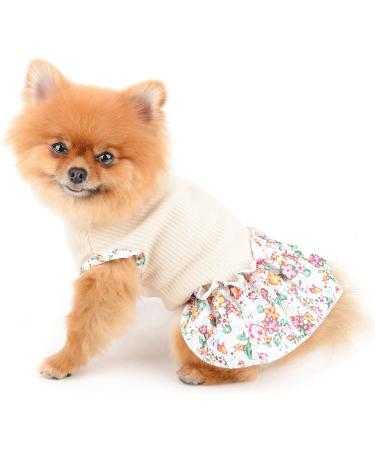 Paidful Dog Blumen Dress for Small & Medium Dogs - Soft Cotton Ruffled Tank for Spring/Summer - Beige Vest for Chihuahuas & Yorkies - Buy Online on GoSupps.com