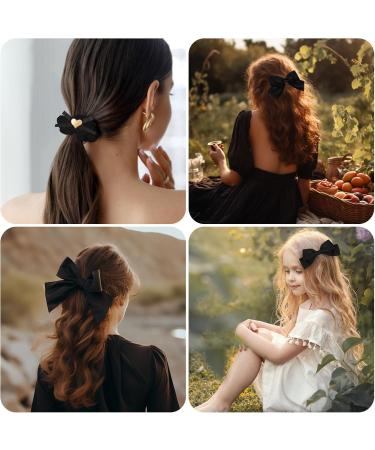 XiangSKY 6 Pieces Hair Clips Black Hair Bow Ladies Bowknot Large Hair Clip Hair Accessory for Girls Women Hair Bow Silk Satin Hair Bows Long Black Bow Hair Accessories - Buy Online on GoSupps.com