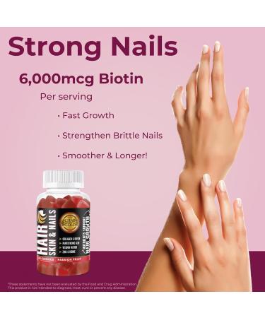 Grab The Gold Hair Skin & Nails Vitamins for Women | Gummies with 6000mcg Biotin & Collagen | 10 Essential Vitamin & Minerals | Gluten-Free Non-GMO Passion Fruit Flavor | 1 Month Supply - Buy Online on GoSupps.com
