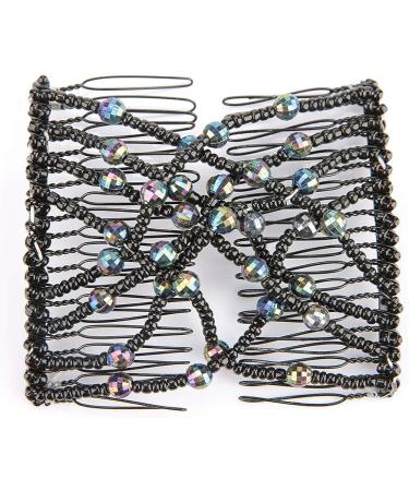 Salmue Hair Combs with Elastic by HairZing - Double Comb for Thick Hair - Magic Easy Beads - Stretchy Hairpin for Women & Girls - Black - Buy Online on GoSupps.com