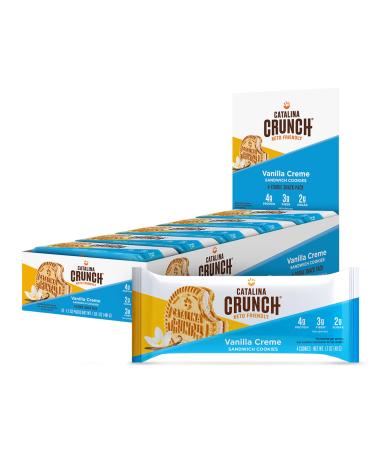 Catalina Crunch Vanilla Creme Keto Sandwich Cookies 10 - 1.7 oz Snack Packs (4 Cookies Per Pack) | Keto Snacks | Low Carb, Low Sugar | Vegan Cookies, Plant Based Protein Cookies | Keto Friendly Foods, Keto Dessert | Grab & Go Vanilla Crme
