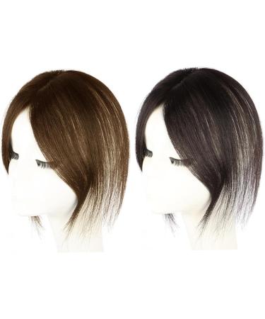 Hair Topper With Bangs 9.8 Inch Long Human Hair Toppers Women Silk Base Clip In Hair Extensions Natural Looking Hairpiece for Daily Use Natural (Brown) - Buy Online on GoSupps.com