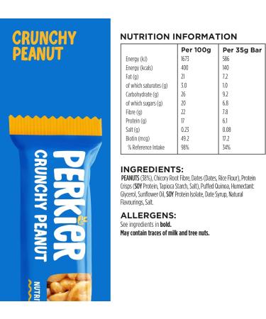Perkier Crunchy Peanut Snack Bars (30 Pack) - Vegan, Gluten-Free, High Protein & Fiber - Buy Online on GoSupps.com