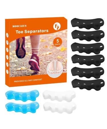 5 Pair Toe Separators, Soft Gel Toe Spacers to Correct Bunions, Toe Stretcher for Therapeutic Relief from Plantar Fasciitis, Claw Toes,Hammer Toes, Foot Pain for Women & Men (5 in 1) 3color