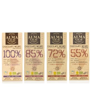 Alma do Cacau - Gourmet Chocolate Tasting Pack of Portuguese Origin - 55%, 72%, 85%, and 100% Cacao