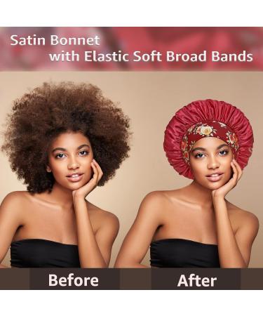Satin Bonnet 4 Pack for Black Women - Silk Sleep Caps for Curly Hair - Wide Soft Band - Hair Bonnet for Sleeping - Set of 4 - Buy Online on GoSupps.com